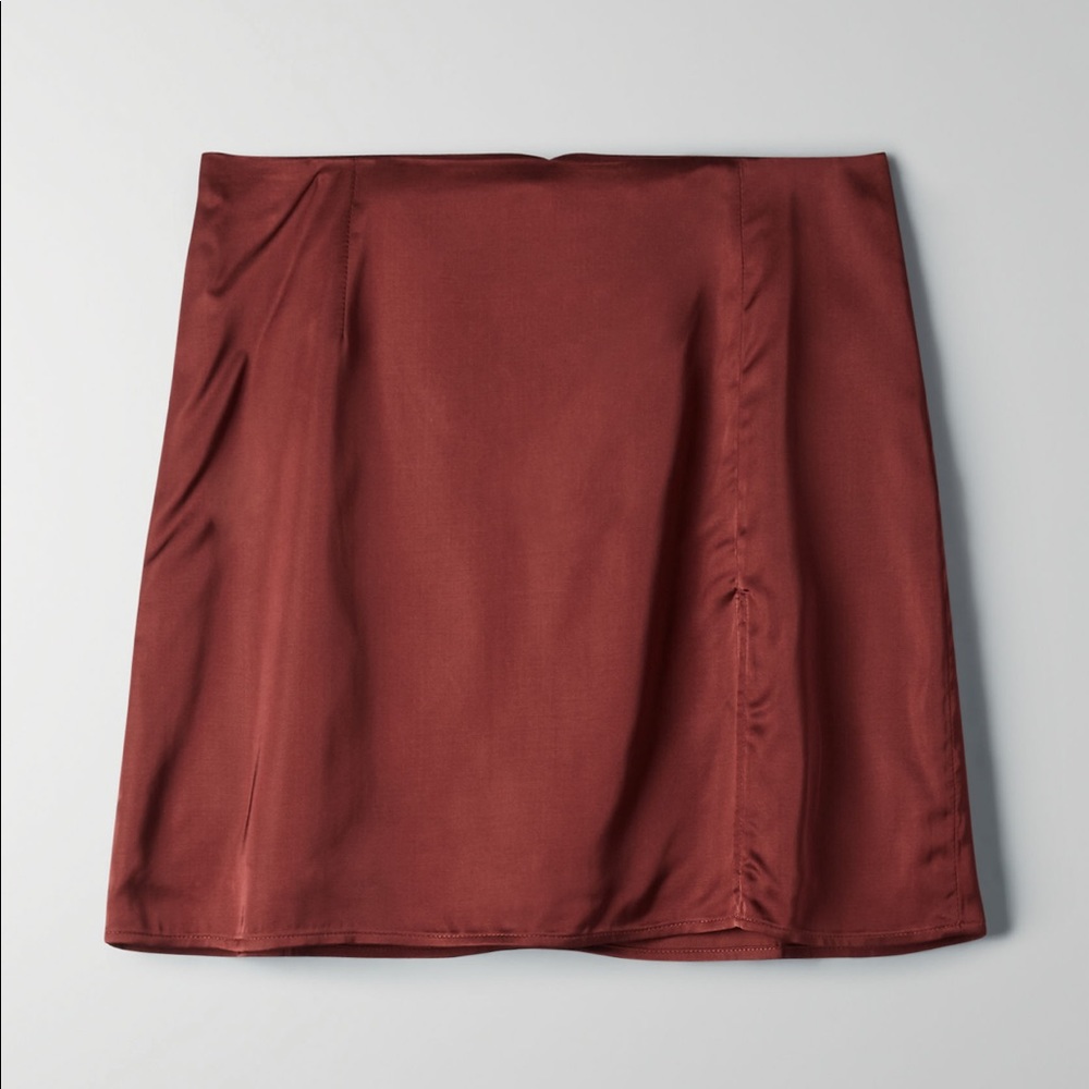 COPY - Aritzia Tatiana Satin Mini Skirt with Slit- Maroon